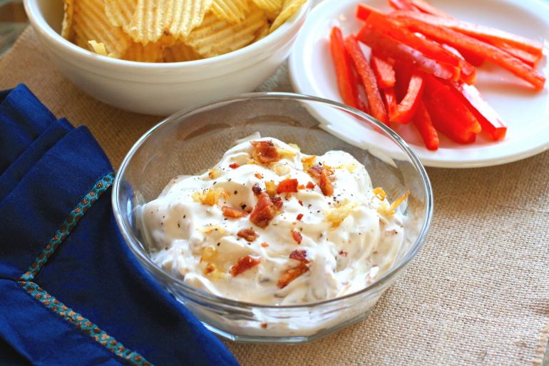 Bacon and Caramelized Onion Dip for Thanksgiving appetizer from Thanksgiving.com