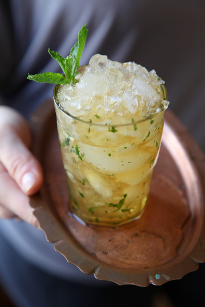 mint julep with cognac and peach preserves