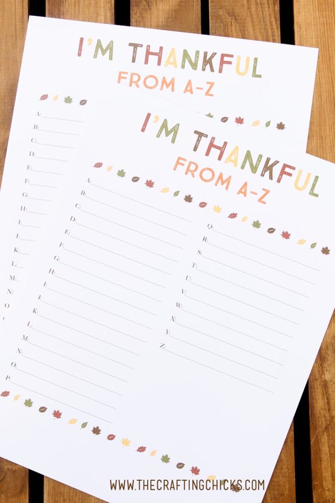 I'm Thankful from A to Z Thanksgiving printable