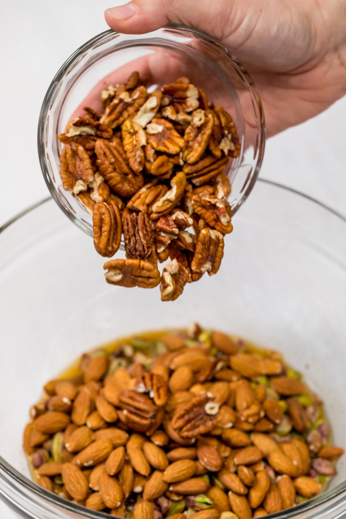 Adding pecans to the nut mix