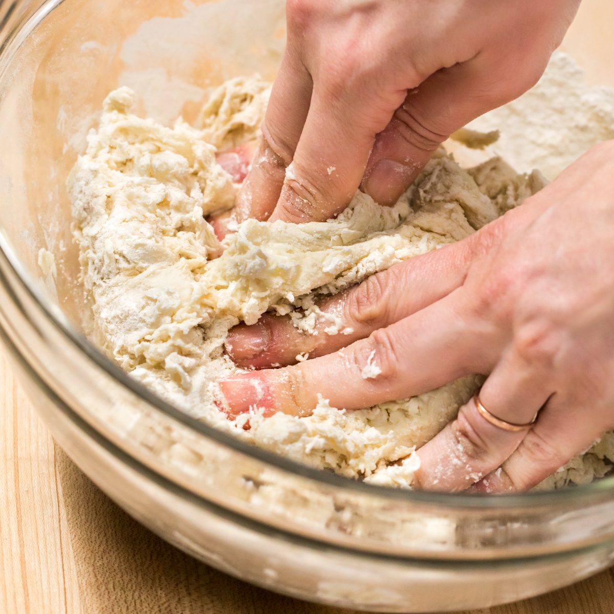 Work ingredients together with your hands until a ball of dough forms.