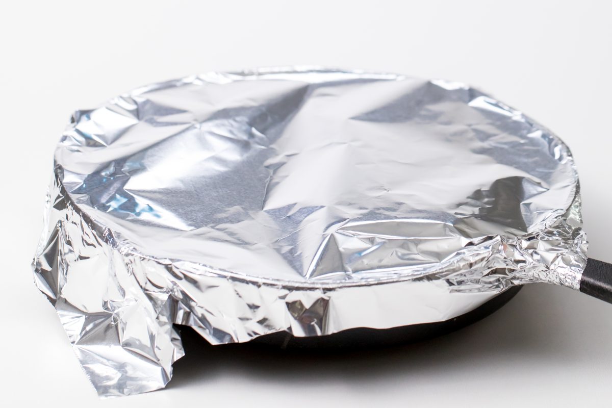 Cover the skillet with foil and bake at 350 degrees for 10 minutes.