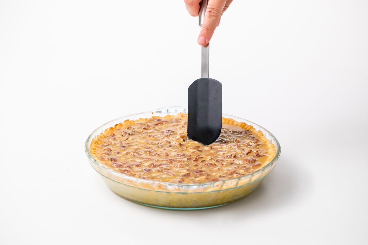 Pour filling into a baked pie crust.