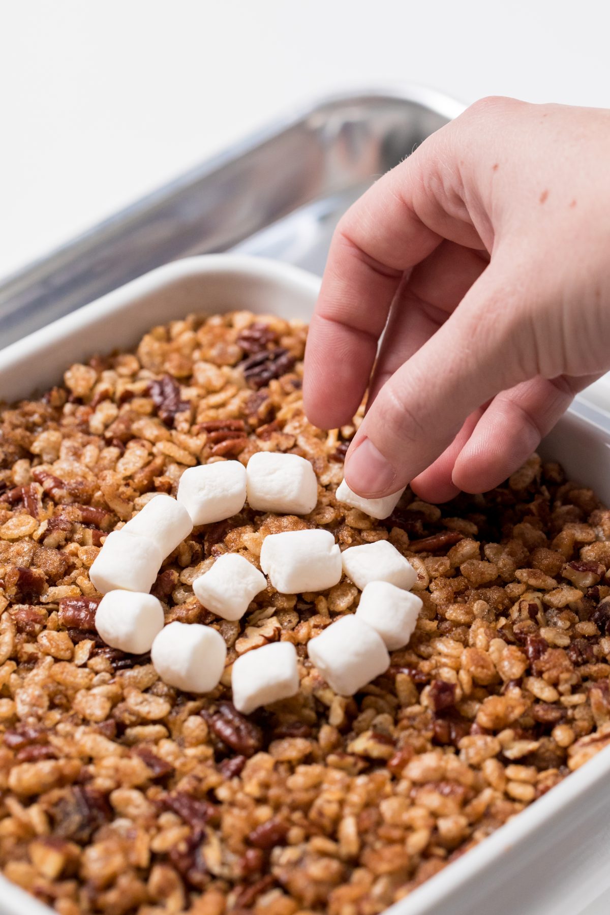 5D4B5961 - Sweet Potato Casserole with Pecan Topping - Decorate the casserole with marshmallows