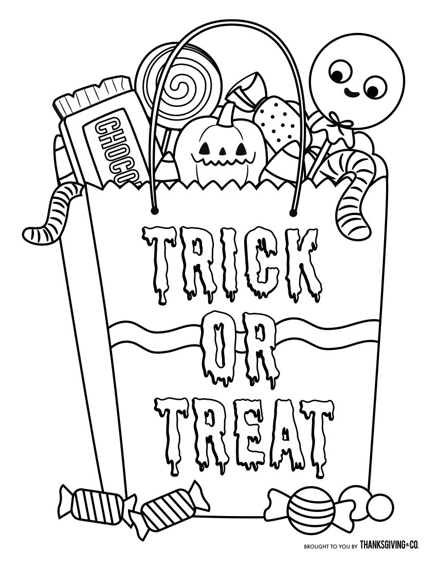 Trick or treat! Halloween candy bag coloring page