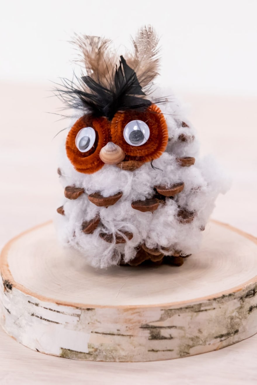 Friendsgiving crafts pine cone owl