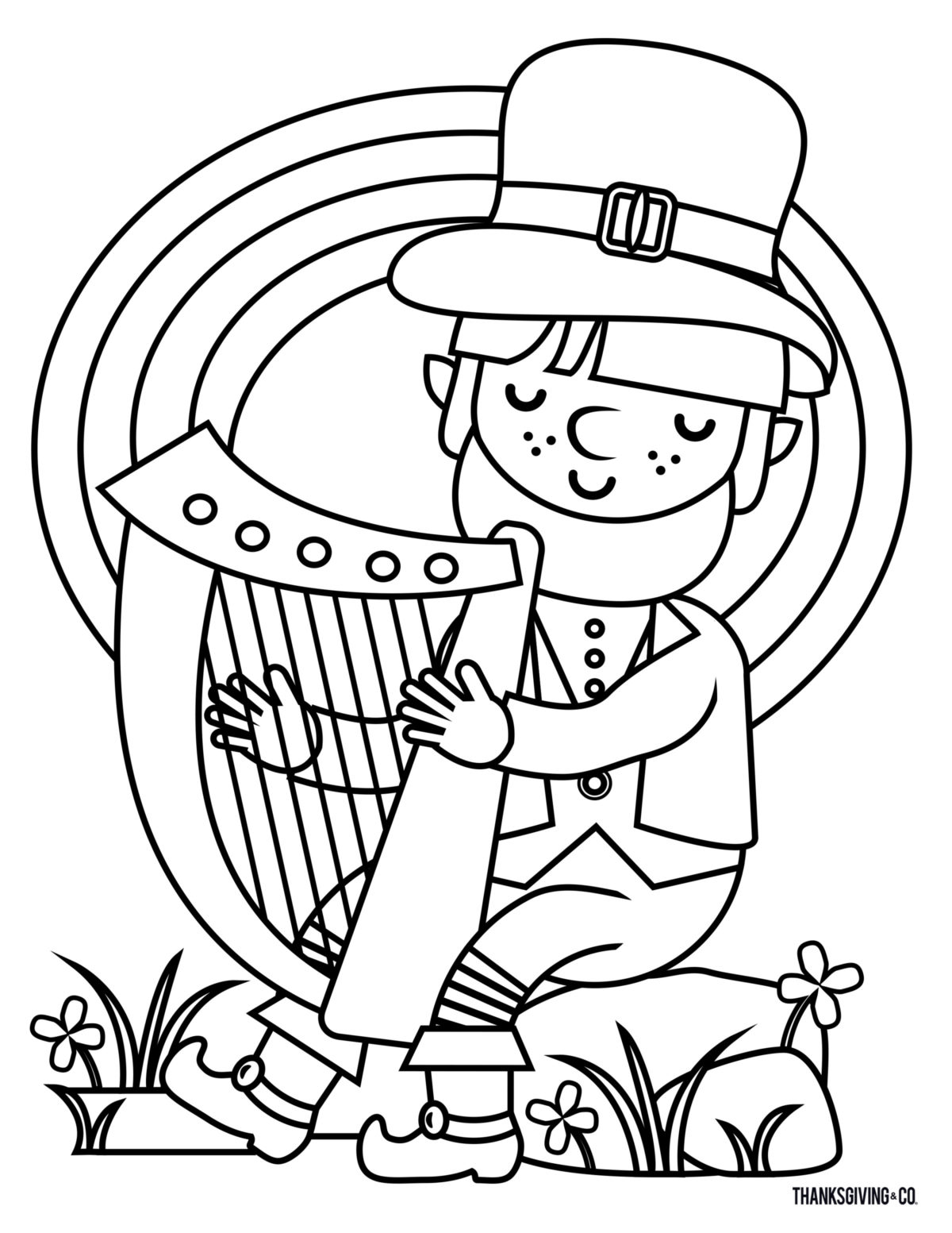 St.Patricks Day Coloring Book - Leprechaun playing a Celtic harp