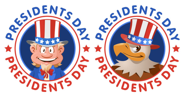 Presidents Day. Cartoon Uncle Sam and American eagle in patriotic hat.