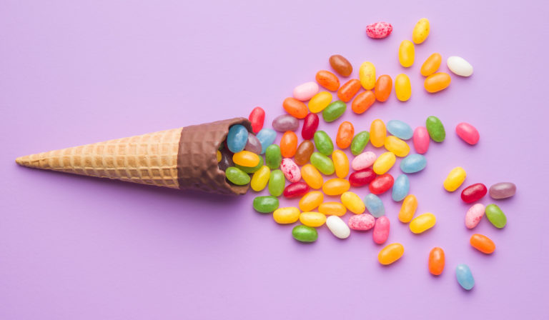 Sweet jelly beans and ice cream cone.